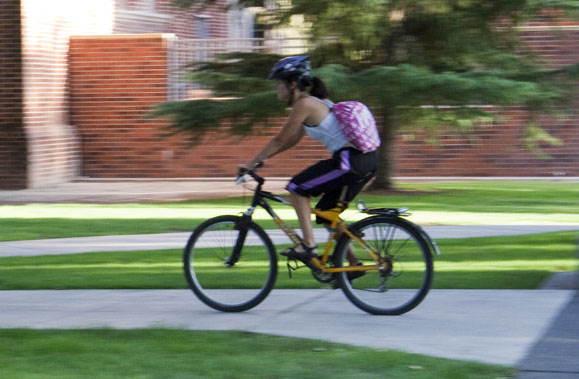 Bicyclists are becoming more common on FCC campus.