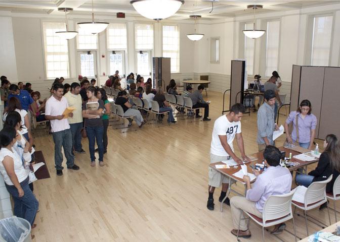 Mexican nationals who are qualified for the Deferred Action for Childhood Arrivals Program line up in the Old Administration Building at Fresno city college to apply for their student visas, Mexican passports and work permits on Thursday, Aug. 23, 2012 the Mexican consulate in Fresnos mobile consulate program visited FCC with a estimated 240 students participate in first visit to FCC.( The Rampage/ Abel Cortez )