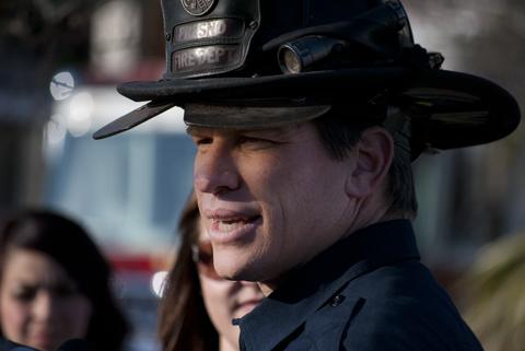 Photo by Karen West. Kolby Johns Public Information Officer for Fresno Fire Department gives a state to the press about carbon monoxide poisoning victims on Feb. 12. 