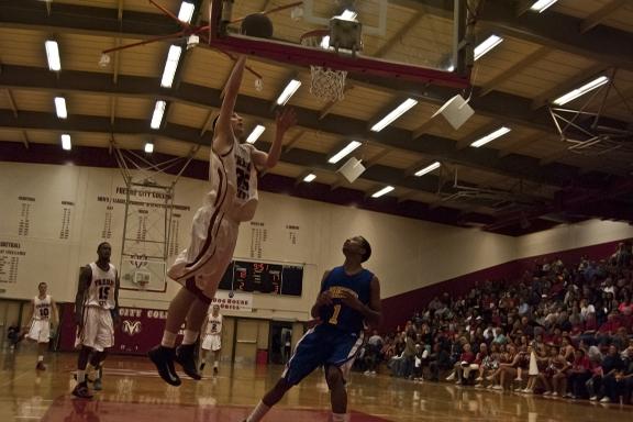 Rams Junior Morgan takes the shot against Merritts Joshua Amey on March 2. 