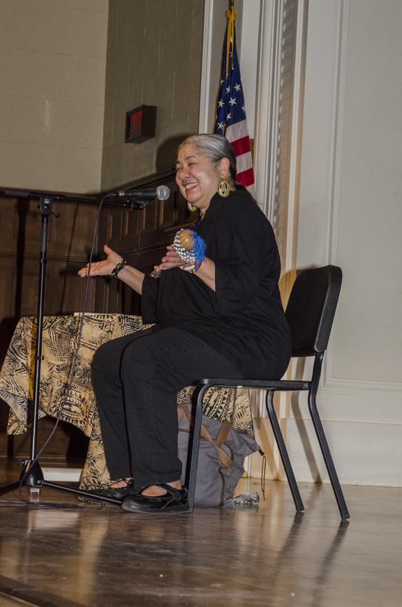 Photo by Michael Monroy. Master storyteller Lyn Ford amazes the crowd with her life stories in the Old Administration Building at Fresno City College, Wednesday, March 13, 2013.