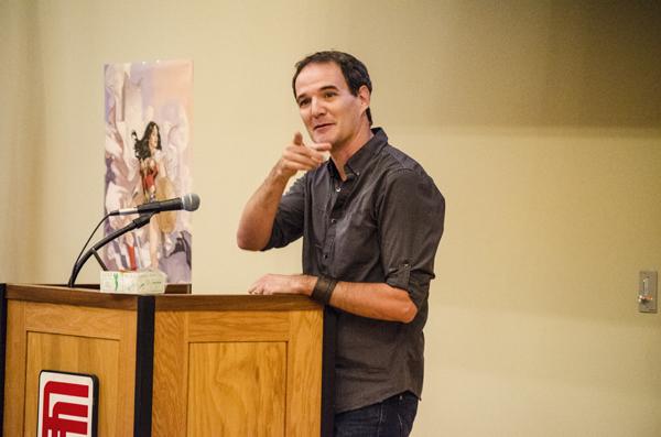 Dan Forcey, professional comic book author, discusses the necessities to write a comic book with Fresno City College students on April 9, 2013. (Photo/Michael Monroy)