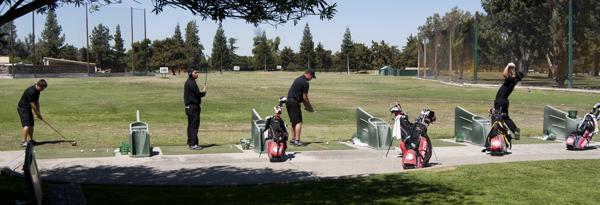 The Spring 2013 Fresno City College Golf Team warms-up before April 17, 2013 golf tournament. (Photo/Karen West)
