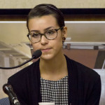 Fresno City College student Kevynn Gomez takes the stand and gives her witness accounts of her alleged assault by former Fresno City College instructor Brian Calhoun Wednesday, Oct.9, 2013. Calhoun faces misdemeanor charges for his alleged assault against Gomez. Photo/Abel Cortez