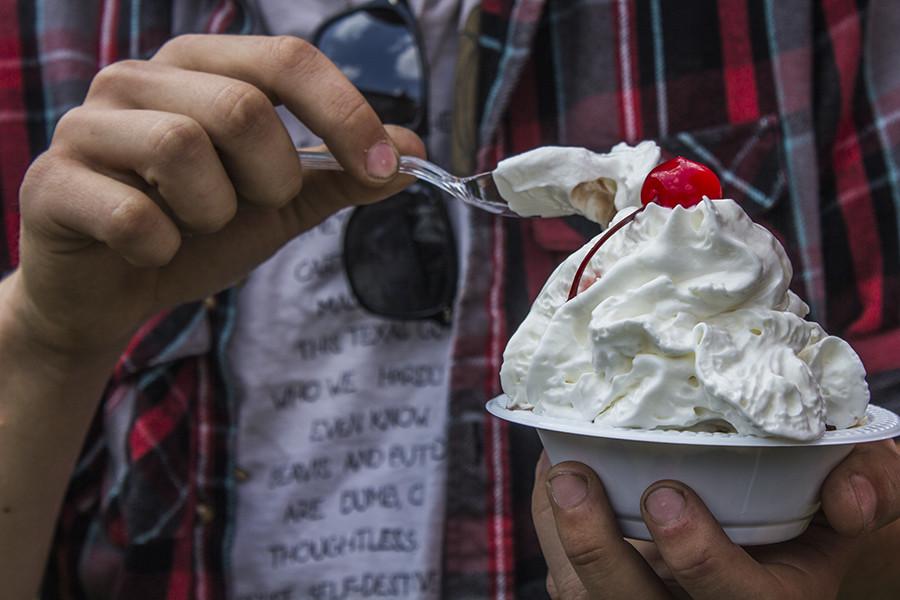 A bowl of  ice cream served at  the ice cream social fundraiser Thursday April 23, 2015.