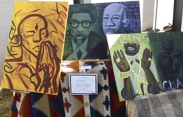 Paintings are on display at the first Jazz and Soul Music Festival in downtown Fresno on April 18, 2015. 