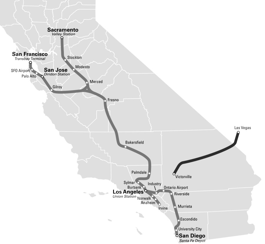 Map of the future California High Speed Rail. 
