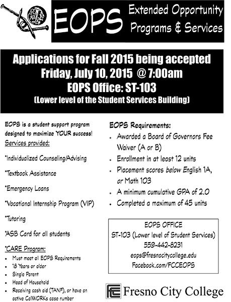 EOPS Applications for Fall 2015 being accepted July 10