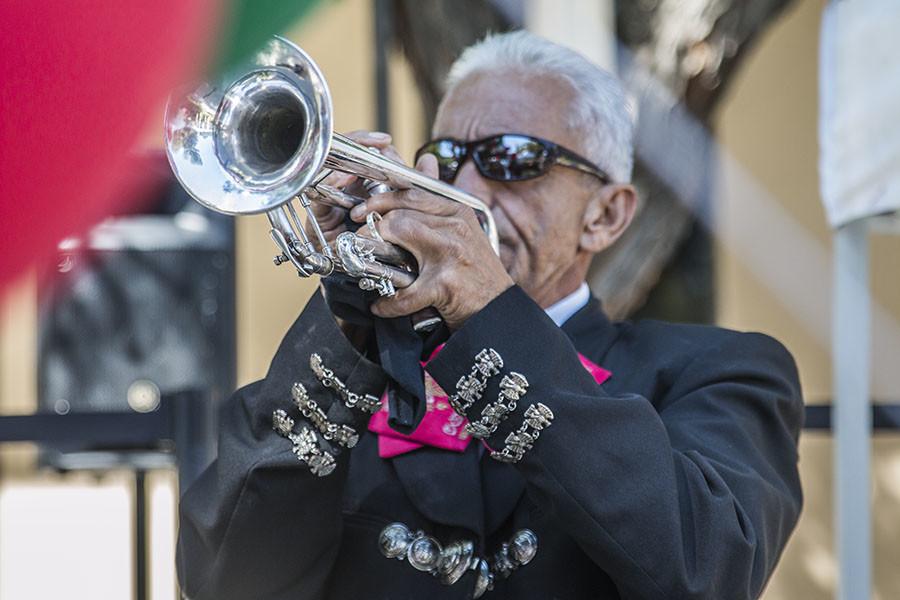 A member of Mariachi De La Tierra performs in the Free Speech Area for a Mexican Independence celebration on Sept. 16, 2015.