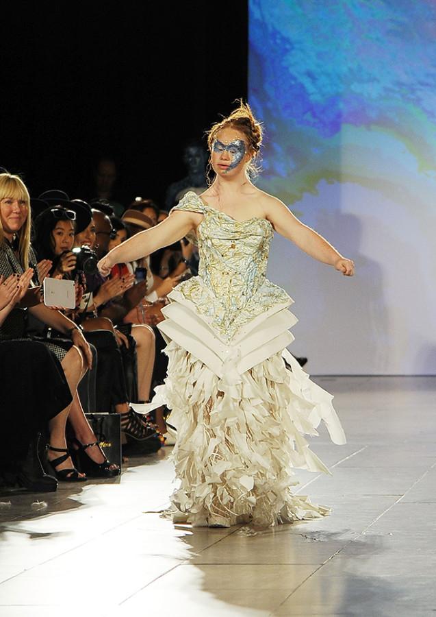 NEW YORK, NY - SEPTEMBER 13:  Model Madeline Stuart walks the runway at Hendrik Vermeulen show during Spring 2016 during New York Fashion Week at Vanderbilt Hall at Grand Central Terminal on September 13, 2015 in New York City.  (Photo by Chance Yeh/Getty Images)