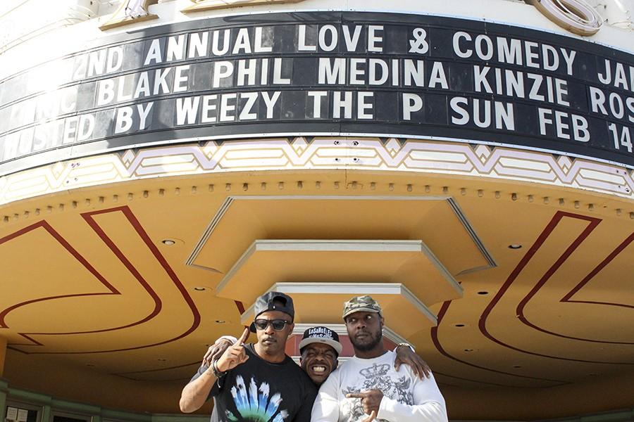 Weezy the P (left) will be hosting and comedians CEO Hot ROD (center) and John Jones (right) will be performing in the second annual Love and Comedy Jam at the Tower Theatre on Feb. 14, 2016.