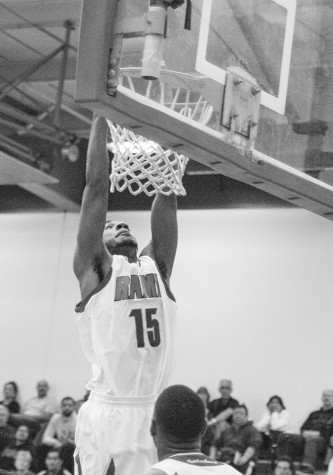 Danzell Walker dunking against Contra Costa College on Saturday, March 5, 2016. The Rams won against Contra Costa College, 100-89, and are moving forward to the state final four. Photo/ Ram Reyes