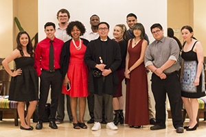 Left to right: News Editor, Andrea Briseno; Editor-in-Chief, Cresencio Rodriguez Delgado; Co-Sports Editor, Michael Ford; Adviser, Dympna Ugwu-Oju; Co-Sports Editor, Keaundrey Clark; Reporter, Ram Reyes; Entertainment Editor, Jasmine Yoro Bowles; Managing Editor, David Chavez; Photo Editor, Daisy Rodriguez; Broadcast Editor, Larry Valenzuela; Reporter, Ashleigh Panoo. 