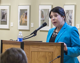 Fresno City College Interim President Cynthia Azari speaks at a candidate forum on Feb. 28, 2016. 