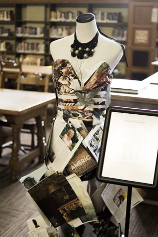 The Diamond Showstopper Fashion Exhibit displayed in the Fresno City College Library. 
