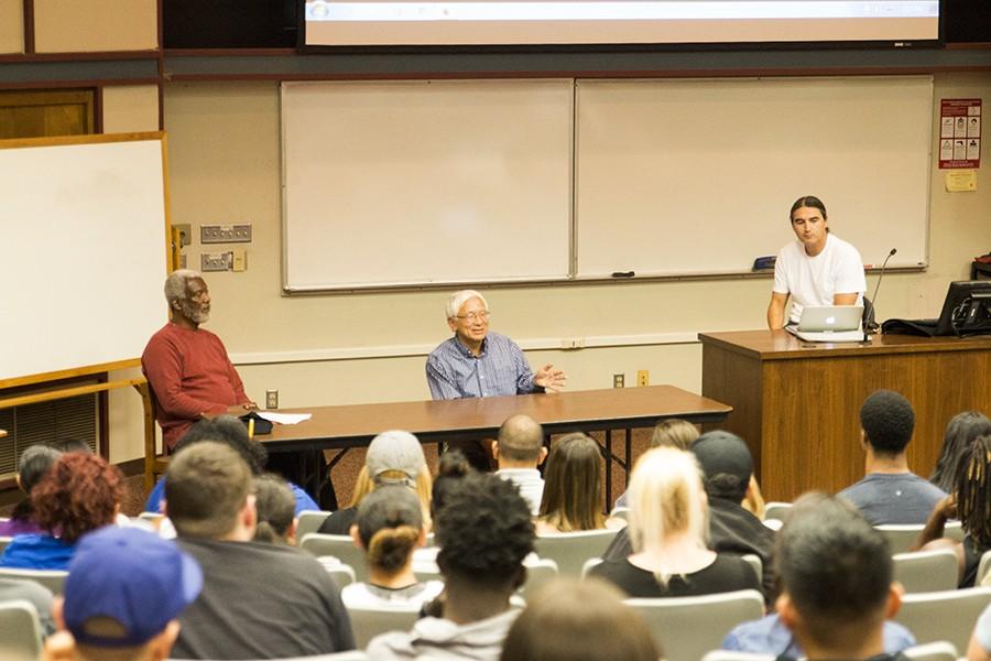 A panel in the Fresno City College Forum Hall 101 discuss the influence of Bruce Lee on April 27, 2016. 