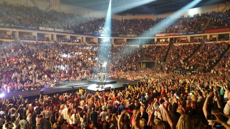 Luke Bryan performs for a sellout crowd during the "Kill The Lights" Tour at the Save Mart Center in Fresno, Calif. on April 30, 2016