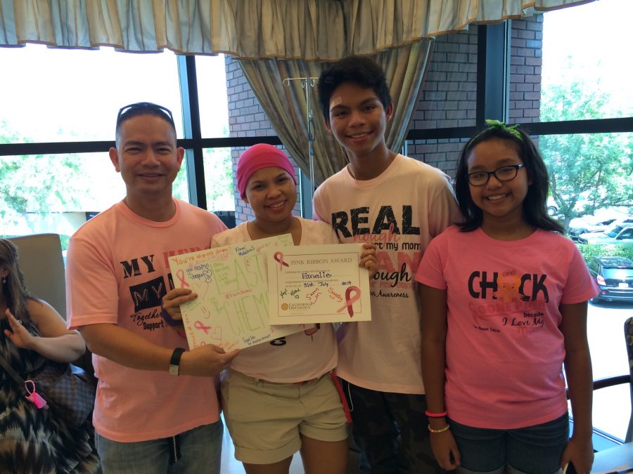 From left: Robin Buendia, Emilie Buendia, Lyle Buendia and Malaika Buendia. Emilie was diagnosed with breast cancer in 2014, despite having no history of breast cancer in her family. She  ended chemotherapy in September 2014 and ended radiation therapy in October 2014.