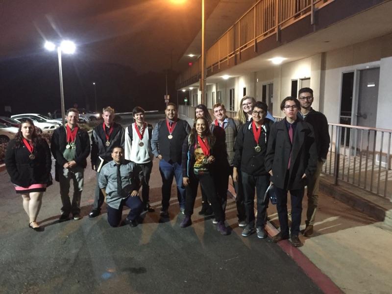 The FCC debate team celebrates multiple wins after a long day of competition at Long Beach State University on Feb. 25, 2017.