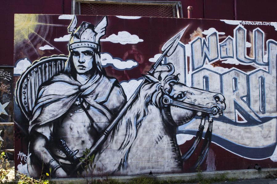 The Viking mural painted on Audies Olympic Tavern in the Tower District, March 31, 2017.