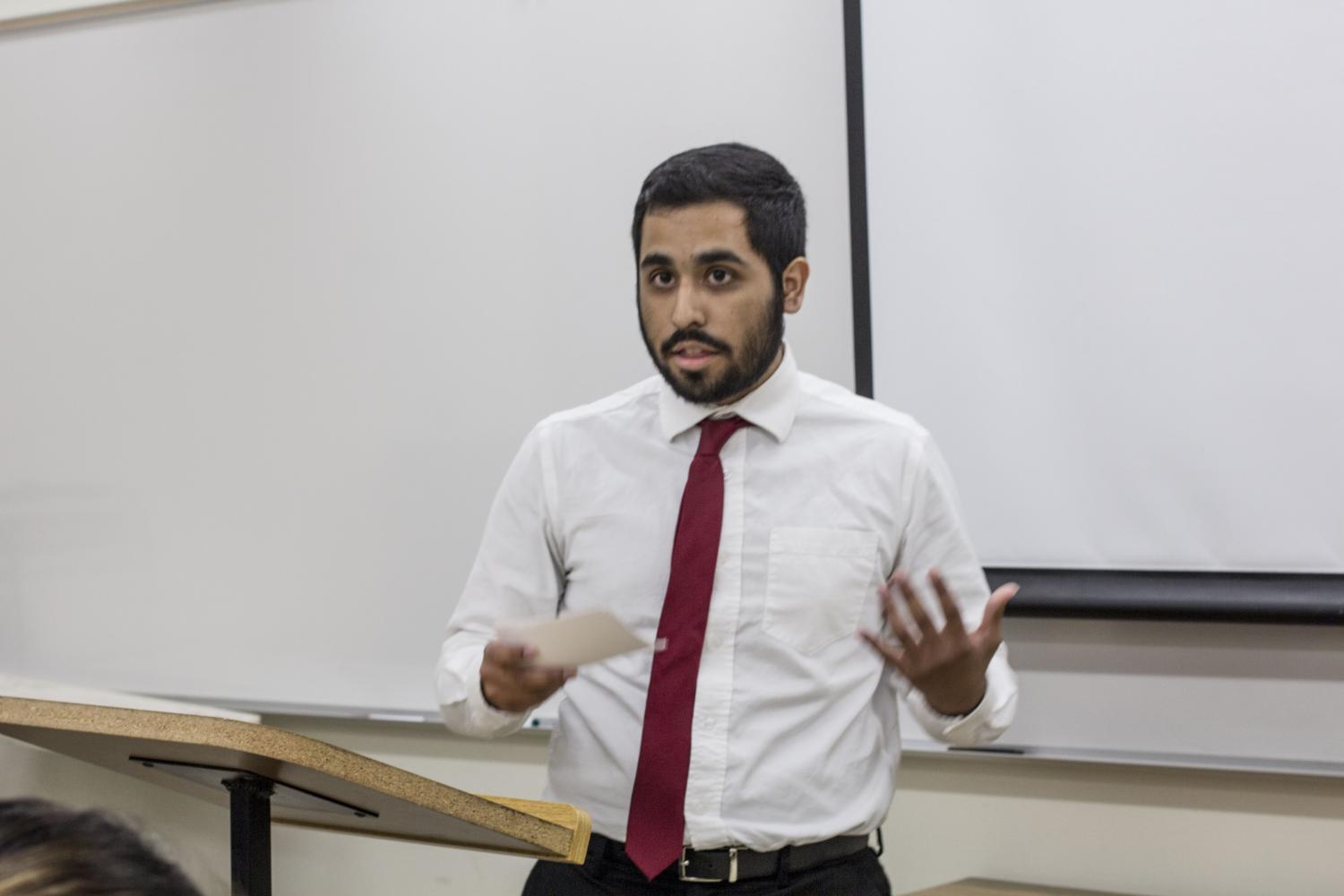 Zachariah Rodrigues gives a speech on the perception of art at the music/speech building on April 19, 2017. Rodrigues took part and won a cash prize in the intramural speech ontest at FCC.