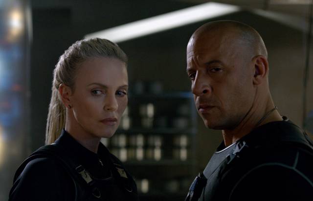 Charlize+Theron+and+Vin+Diesel+in+The+Fate+of+the+Furious.+Fast+8+premieres+worldwide+April+14%2C+2017.+Photo+courtesy+of+Allstar%2FUniversal+Pictures