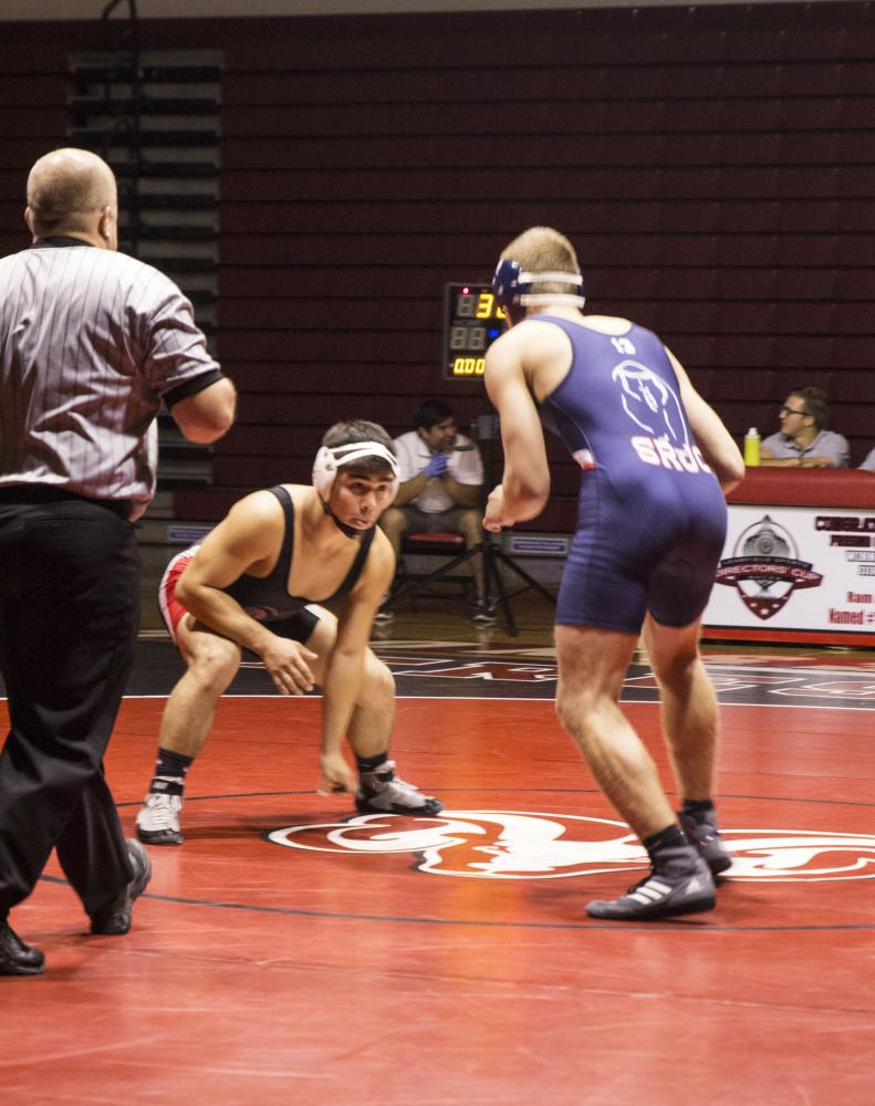 Fresno City College Miguel Ruiz stares down opponent during home match against Santa Rosa Junior College on Sept. 22, 2017.