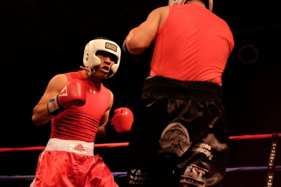 From left Thorn Castellon getting ready to strike Jorge Ramos in an amateur match held at the Paul Paul theater on Saturday, Oct. 7, 2017.
