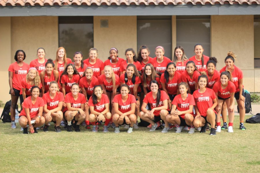 Fresno City College womens soccer team posed for picture after practice on Wednesday, Oct. 18, 2017.