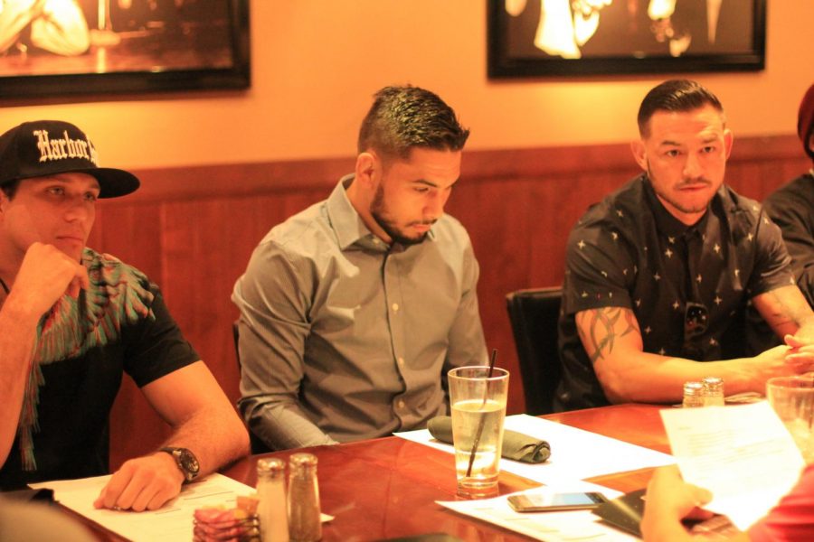 UFC fighters (From Left) Brian Ortega, Alex Perez, and Cub Swanson meet with media to promote their upcoming Dec. 9 UFC Fight Night matches during a luncheon at the Elbow Room on Thursday, Oct. 19, 2017.