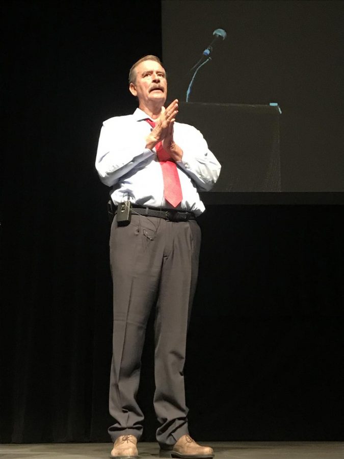 Former President of Mexico Vicente Fox giving a lecture in the William Saroyan Theater on Oct. 18, 2017.