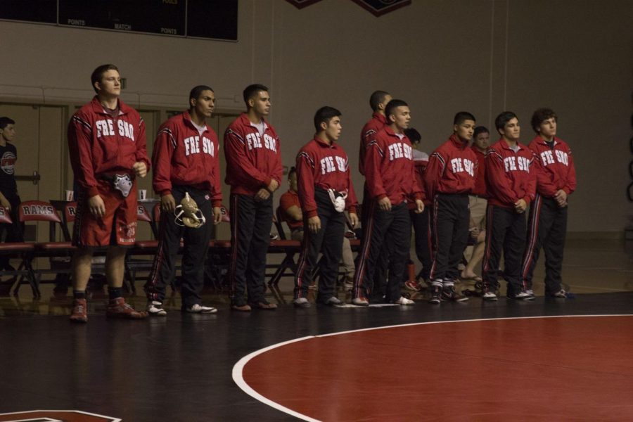 Fresno City College wrestling team get ready to face Santa Rosa College during a home match on Friday, Sept. 22, 2017.
