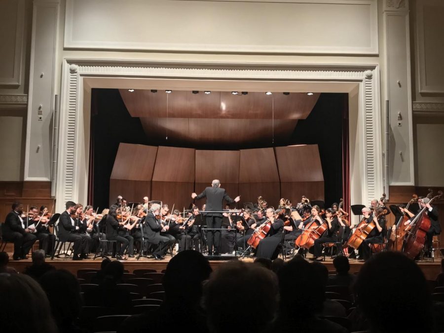 
Jeffrey T. Sandersier conducts the Community Symphony Orchestra during its Fall 2017 concert in the OAB Auditorium on Tuesday, Oct. 3.
