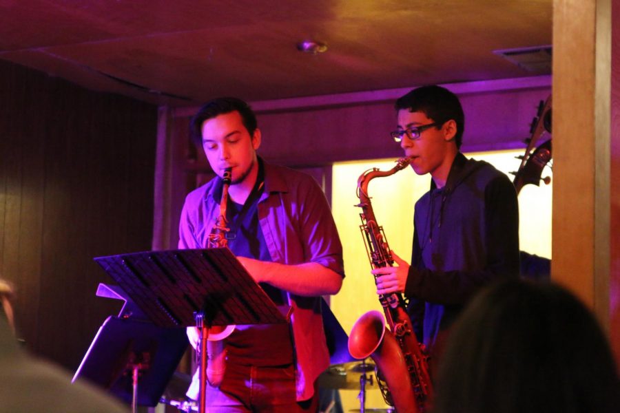 Fresno City College students, Carson Fields (left) and Anthony Arias (right) play the saxophones live at Tokyo Garden Restaurant on Sunday, Nov. 19, 2017.