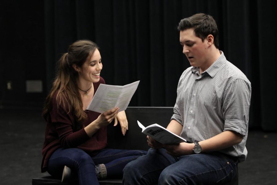 From left, Cat Evangelho and Joshua Plowman have chemistry reads during callbacks for “The Whale” on Jan. 12. 