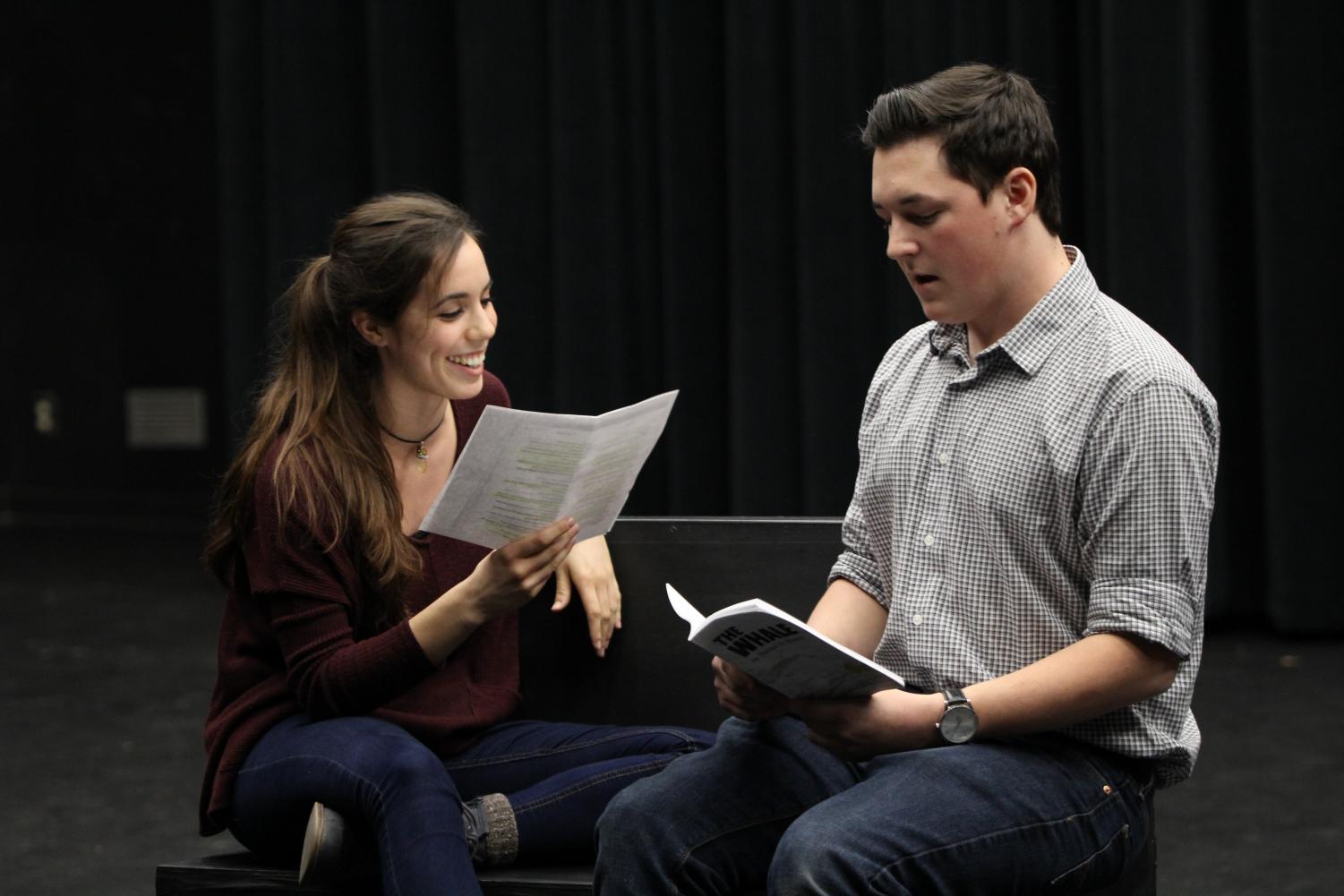 From left, Cat Evangelho and Joshua Plowman have chemistry reads during callbacks for “The Whale” on Jan. 12.