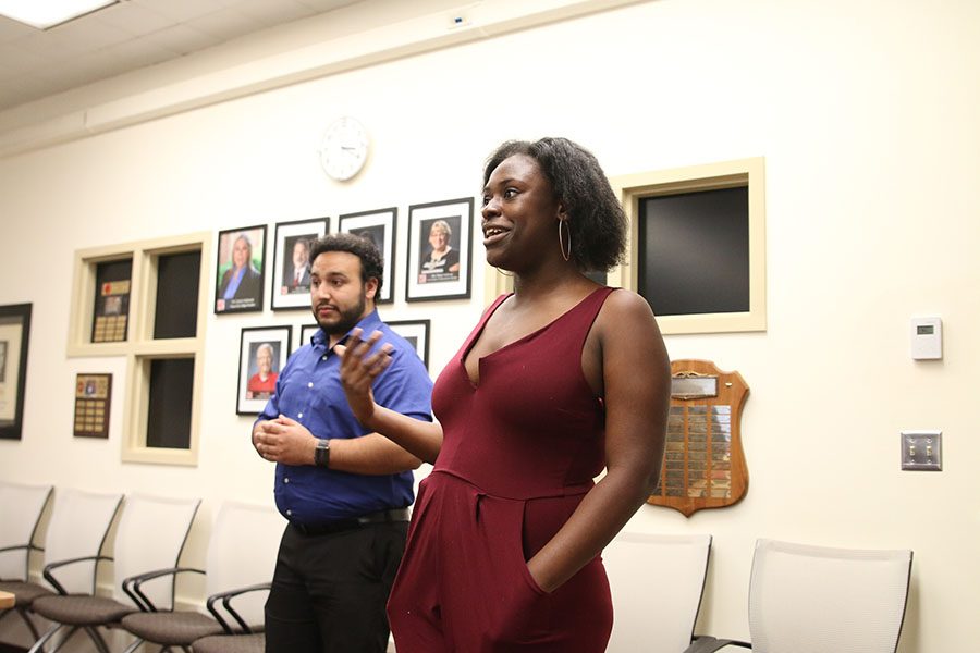 Alexandria Benn adresses Fresno City Colleges Associated Student Government members on behalf of her Senator nomination at the FCC Student Chambers on Tuesday, March 13,2018.