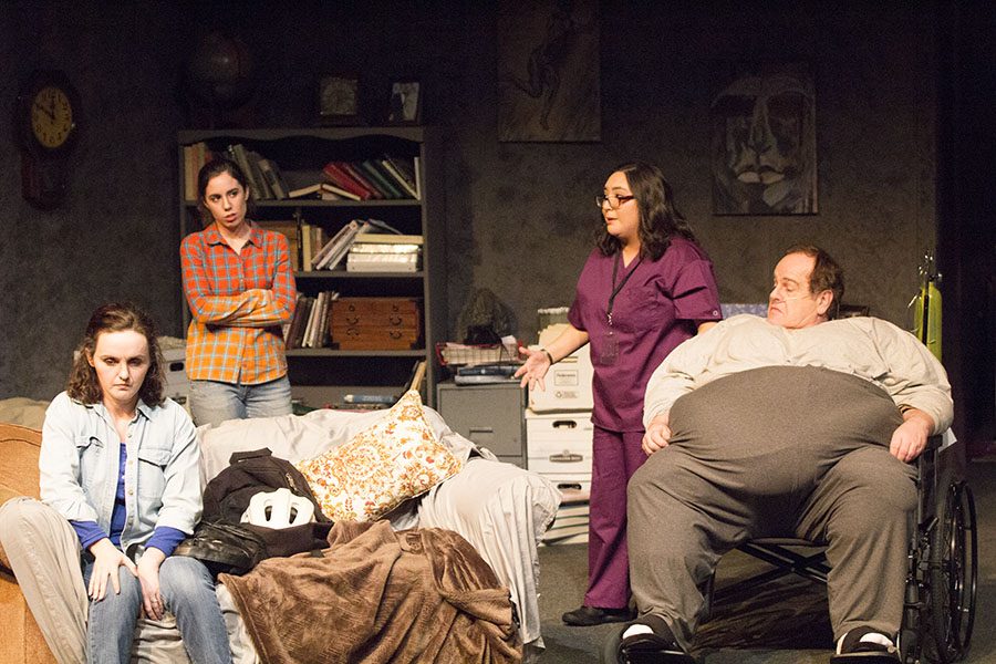 From Left, Bridget Manders Martin, Cat Evangelho, Aleah Muniz and Brad Myers perform a scene in The Whale.