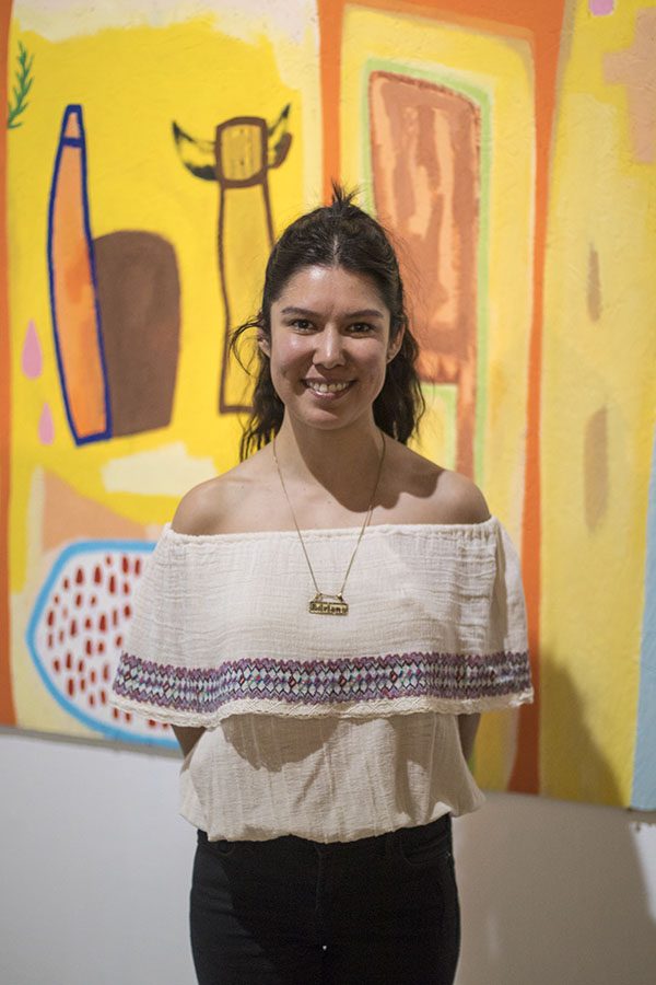 Adrianna Alejo Sorondo showcases her art work at the “Thickets” exhibit at the Fresno City College Art Space Gallery on Thursday, March 1, 2018.  