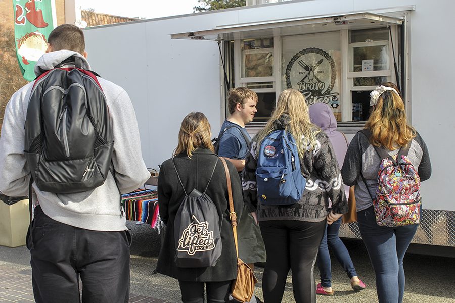 Students wait in line for the food truck on Wednesday, Jan. 24, 2018. 