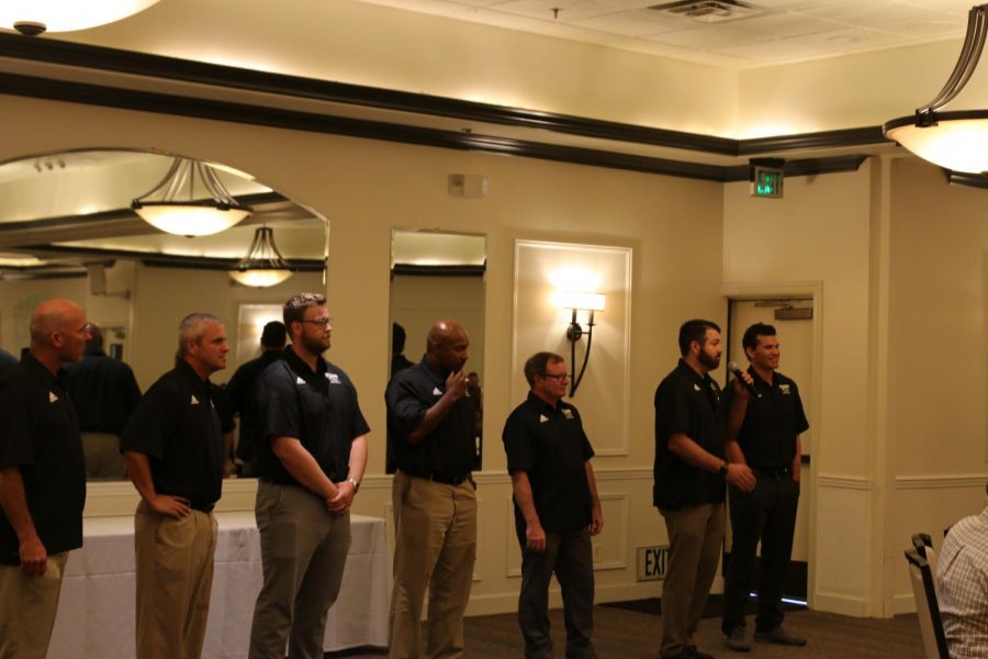 The 2018 Ram football coaching staff during their introductions Sunday Aug. 19 2018