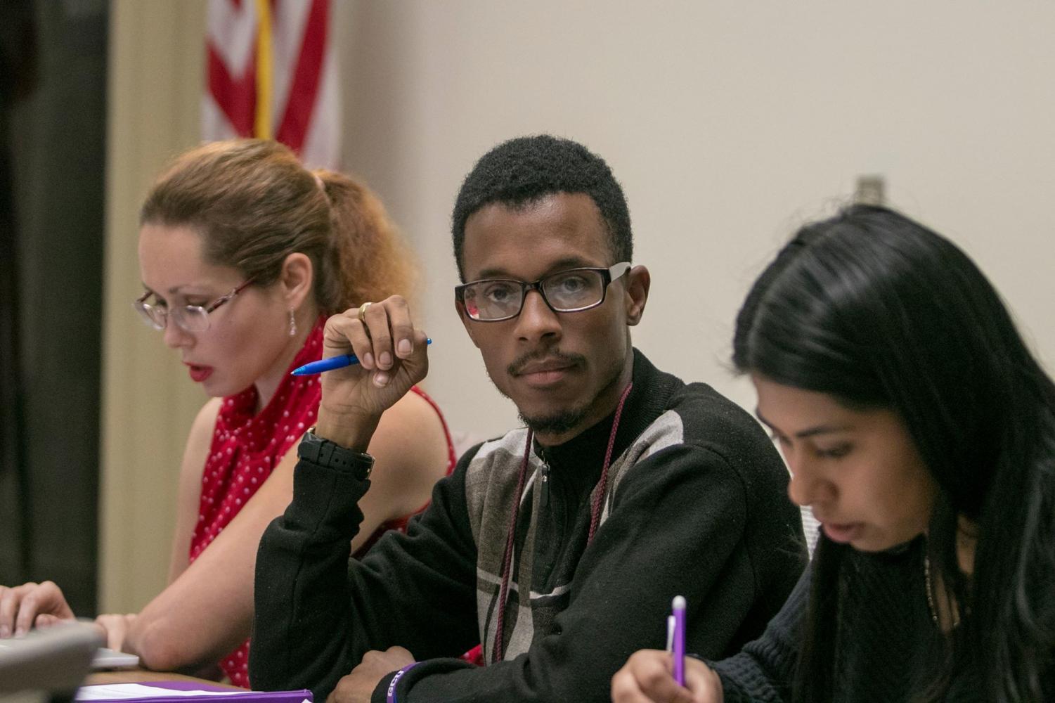 Student government president Christopher Washington leads the Associated Student Government meeting on Tuesday, Oct. 2, 2018.