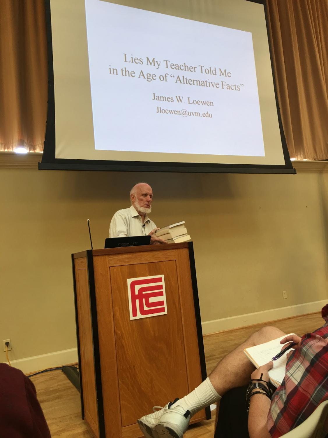 James Loewen preparing to give a lecture at Fresno City College on Thursday, October 4 2018.