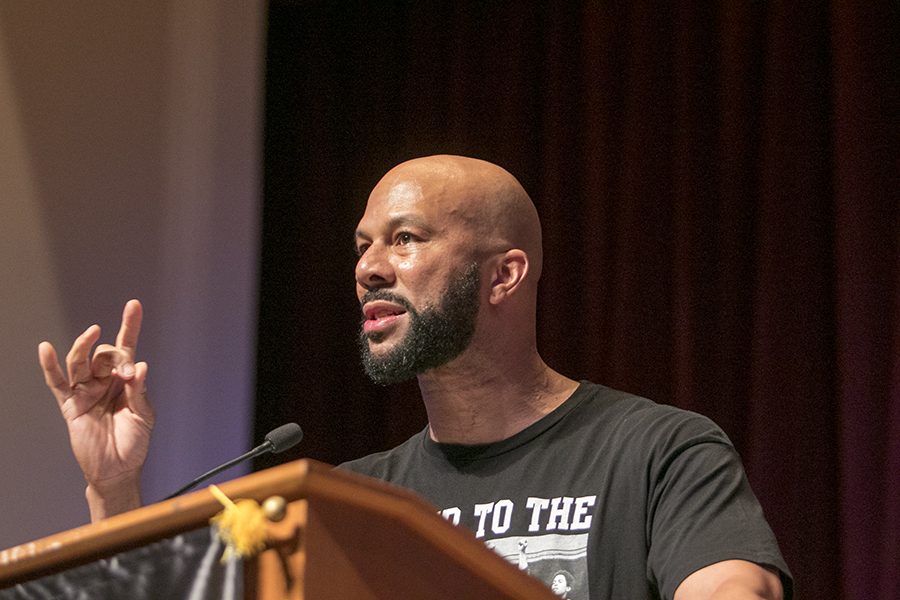 Common speaks at Fresno City Colleges Old Administration Building Thursday morning, Oct. 11, 2018. 
