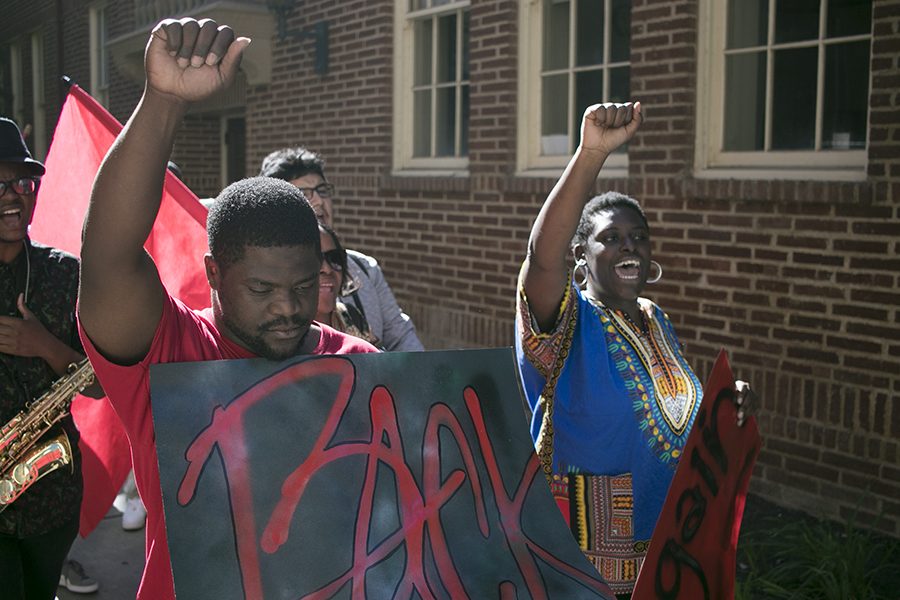 Pan AfriKan Student Union leads a march through Fresno City College campus and through the Historically Black Colleges and Universities (HBCU) College Fairon on Monday, Nov. 5, 2018.