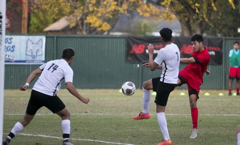 Chris Amaro scores a goal against Lake Tahoe in the Nor Cal Finals at Frsno City College Soccer Field on Tuesday, Nov. 27, 2018. Photo by Larry Valenzuela