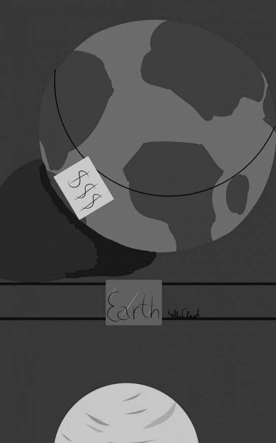 An illustration created by Kellie Clark on February 12, 2019 depicting a price tag wrapped around the world.