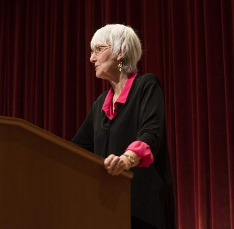Sue Klebold speaks about her book “A Mothers Reckoning” in the OAB auditorium on Feb. 13 to raise awareness for suicide prevention.