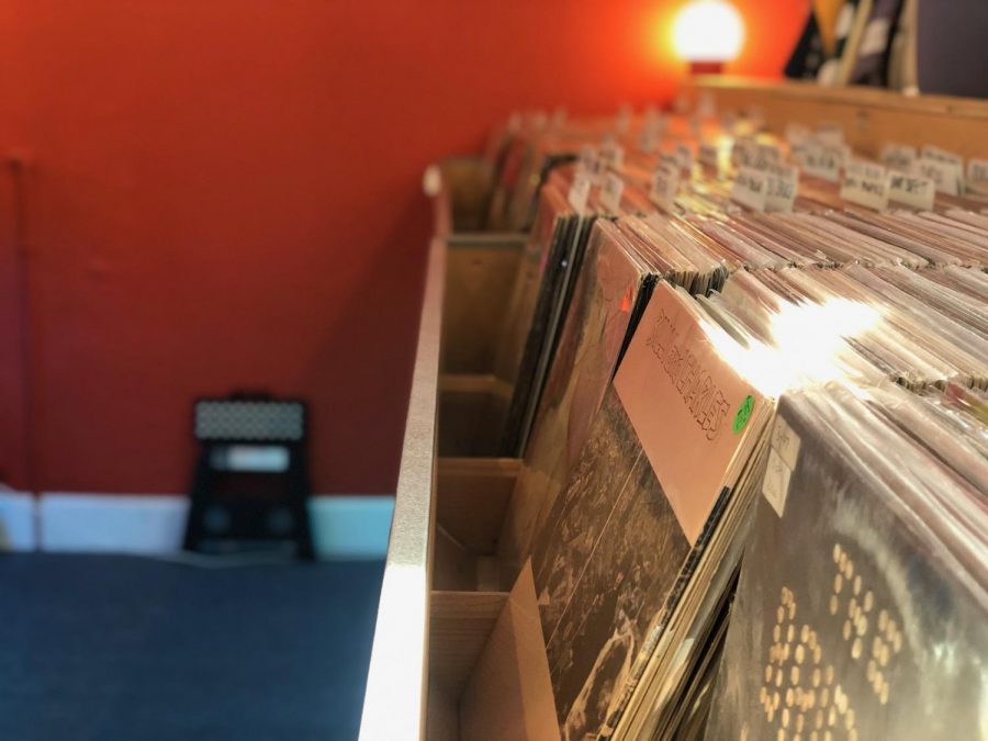 Various+choices+of+vinyl+records+waiting+to+be+purchased+from+Tower+District+Records+on+Feb.+7%2C+2019.+