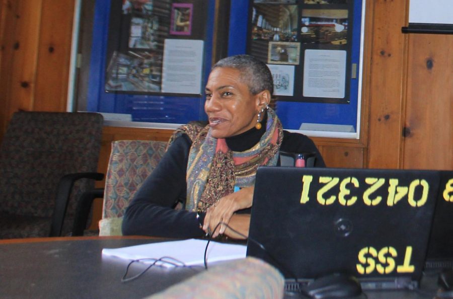 Ronda Kelley, art instructor at FCC presents Body Temple to audience in Library Conference Room Feb. 12, 2019 for Black History Month.